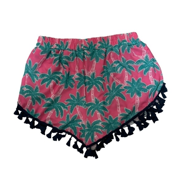 Simply Southern Pink Palm Tree Print Fringe Tassel Shorts Size S/M - Picture 3 of 5